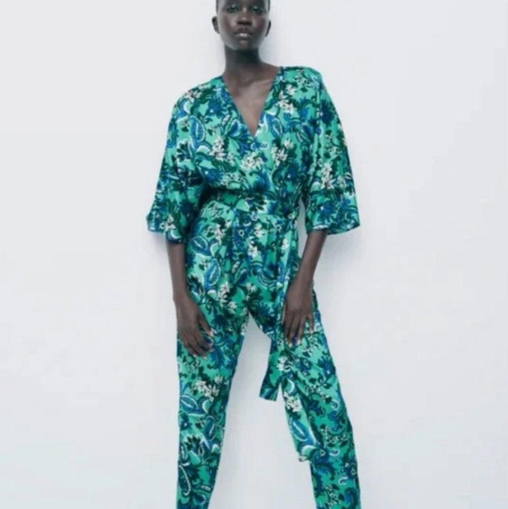 Zara Floral Printed Jumpsuit with Tie